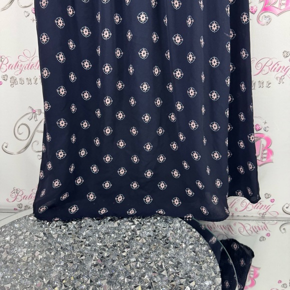 Reitmans Dark Blue Midi Dress with Light Pink Pattern strappy detail - Picture 5 of 11